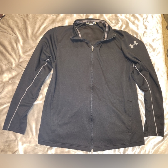 L Men/Unisex Under Armour Black Collar Zip Jacket,Pockets, Athleisure,Workout, - Picture 1 of 10